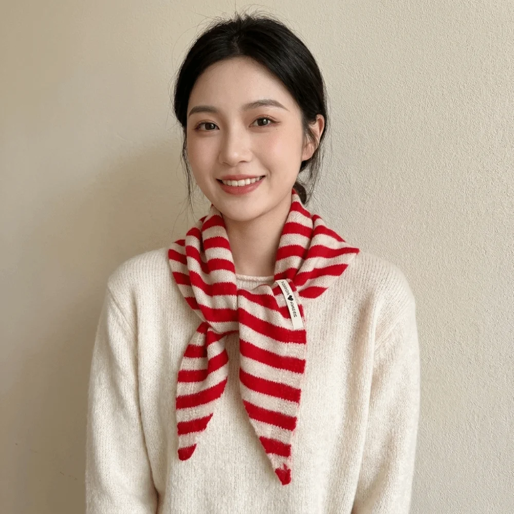 Neck Cover Solid Color Knitted Triangle Scarf Wool Striped Cross Scarves Shawl Neck Guard Cross Neckerchief Girl