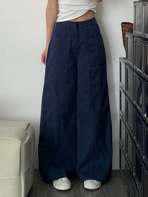 

High Waist Wide Leg Blue Workwear Jeans Women Loose Slimming Drapey Straight Cut Trousers Casual Sle High Waist Jeans
