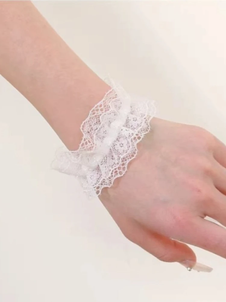 Style Sweet Cute Lolita 1Pair New Japanese Lace Wristband Women Solid Color Simple Cuff Decorative Bracelet Fashion Accessories