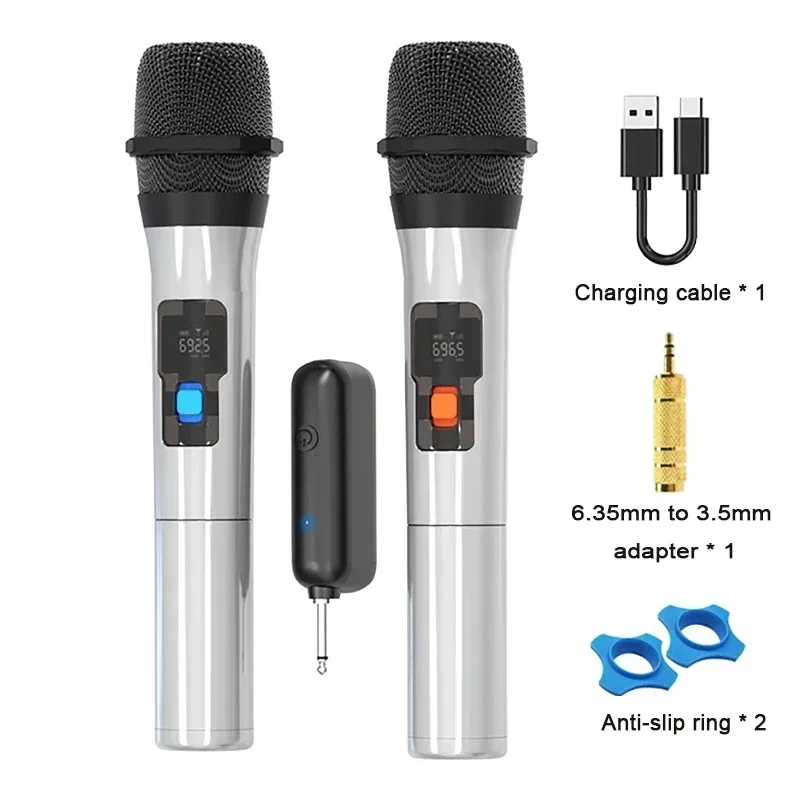 

1 Pair UHF Wireless Microphone System Kits USB Receiver Handheld Karaoke Micro Phone Home Party Smart TV Speaker Singing Mic