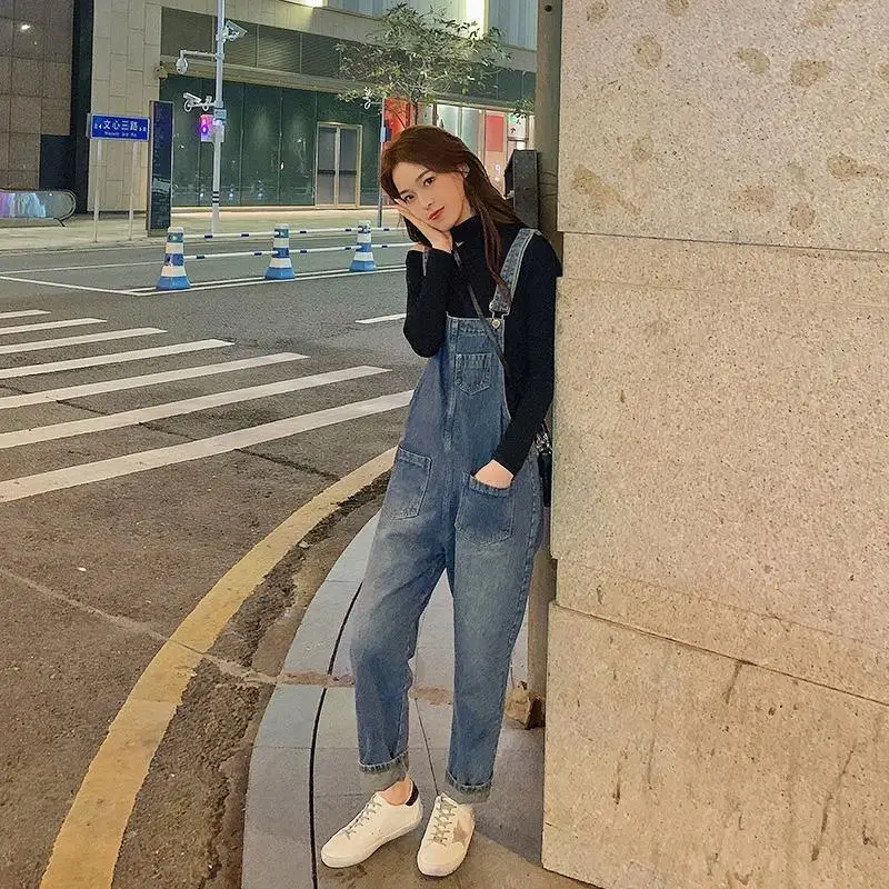 

Jean Jumpsuits For Woman Silky Dance Shaped Hit Waist Clothes Loose Denim Bow Teens Streetwear Overall Exercise Zipper Basicwear