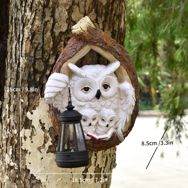 Water-Resistant Solar Owl Yard Decor with Three Owl Design Synthetic Resin Body Engineered for Outdoor Longevity