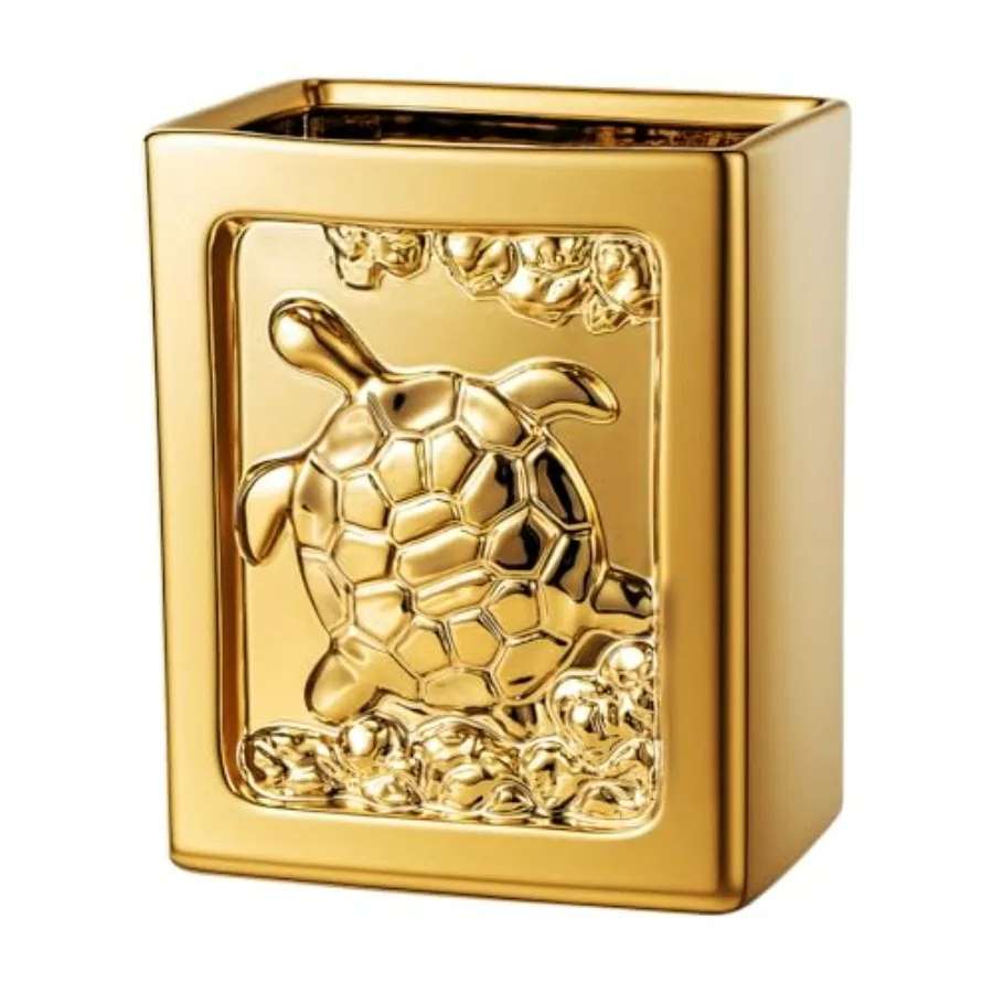 

Золотая керамическая урна-черепаха 7 л (1,85 галлона), квадратная корзина для мусора с рельефом черепахи для кухни, ванной, спальни, офиса, маленькая