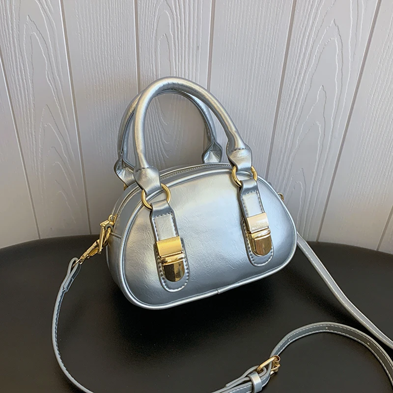 Silver Handbag And Purse Y2K Style Mini Pu Leather Crossbody Bag For Women 2024 Luxury Brand Shoulder Bag Day Clutches