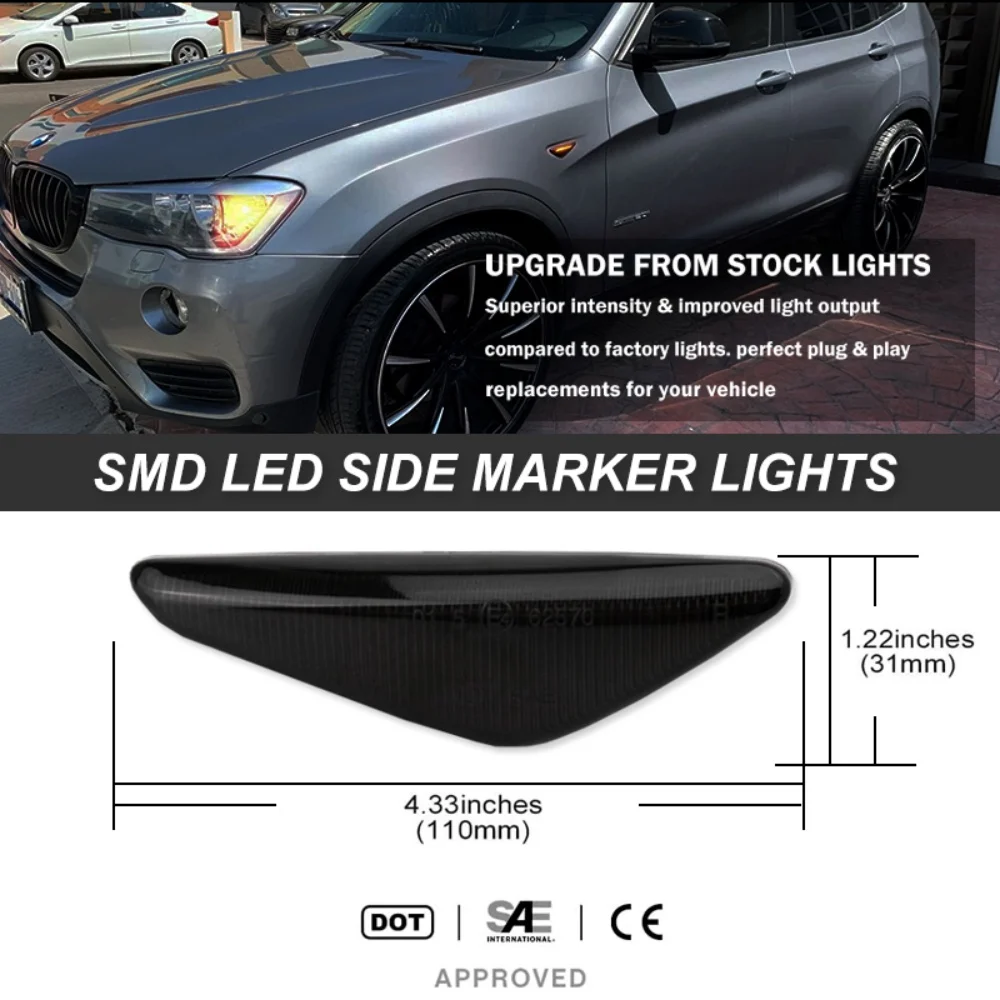 Amber Dynamic LED Car Front Side Marker Indicator Repeater Lights Turn Signal Lights Assembly For BMW X3 F25 X5 E70 X6 E71 E72 - view 4