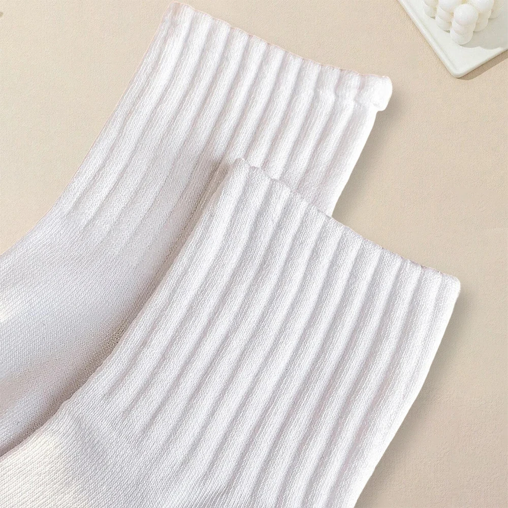 6 Pairs Women Pure White Quarter Socks Fashionable Simple Versatile Socks Antibacterial Breathable Comfortable Casual Socks