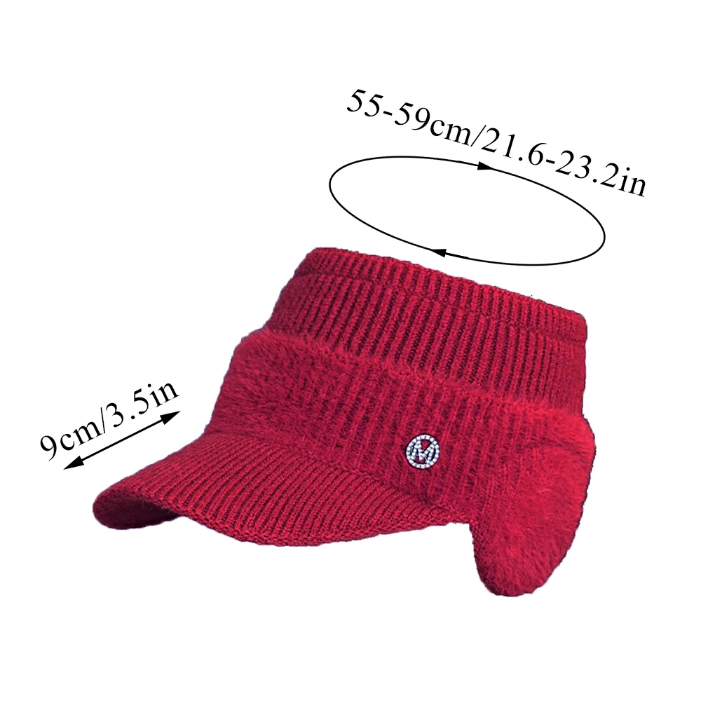 Winter Knit Earflap Hat For Women Solid Color Ear Protection Baseball Cap Outdoor Cycling Earmuff Caps Gorras Empty Top Caps