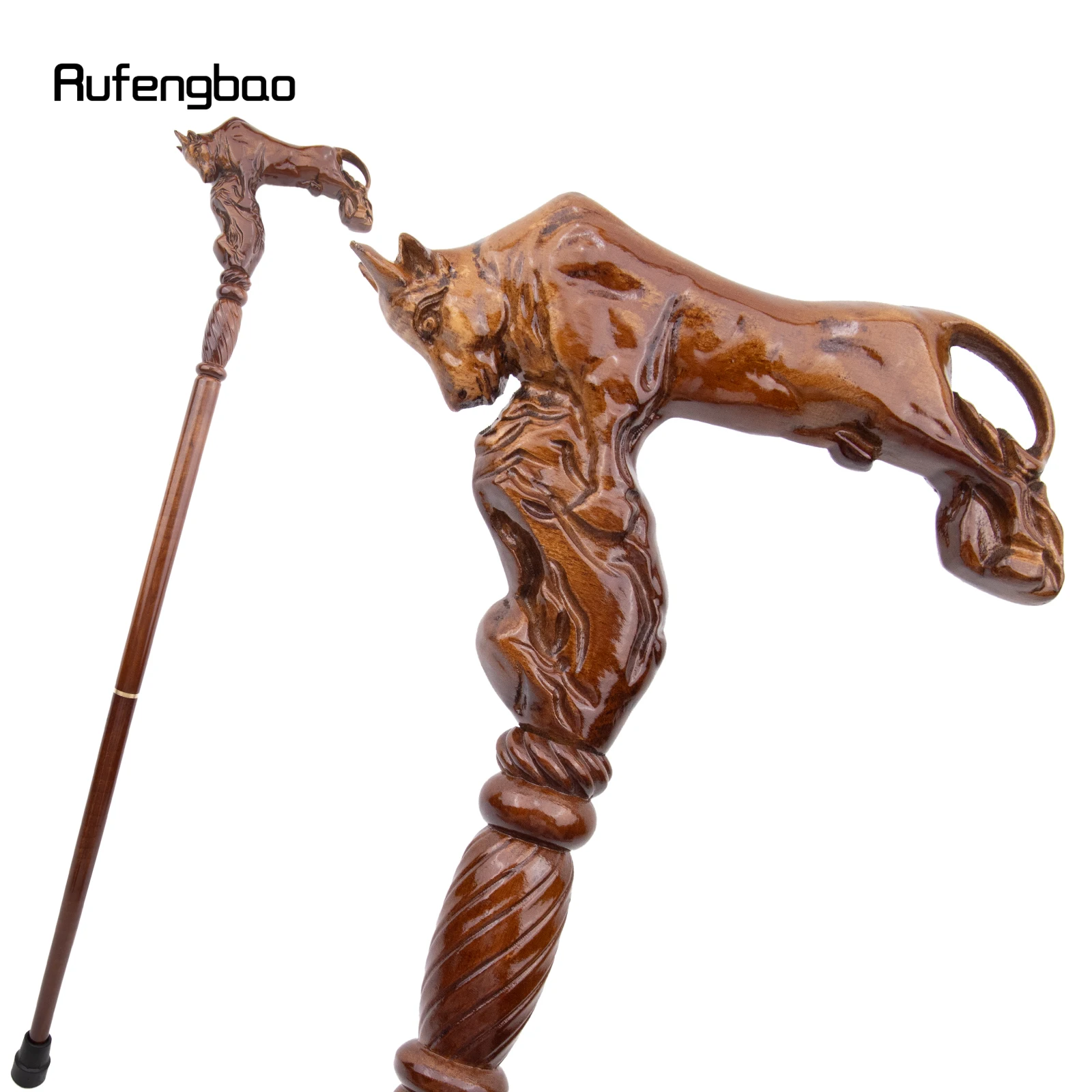 Fighting Bull Brown Wooden Fashion Stick Decorative Vampire Cospaly Party Wood Walking Cane Halloween Mace Wand Crosier 96cm