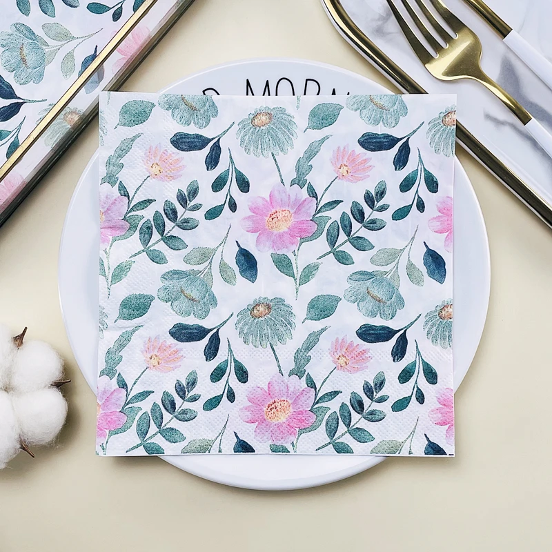 

Floral Printed Napkins Hotel Wedding Table Setting Paper Restaurant Cafe Mouth Cloth 20pcs/pac Coloured Paper Napkins Cheap 33cm