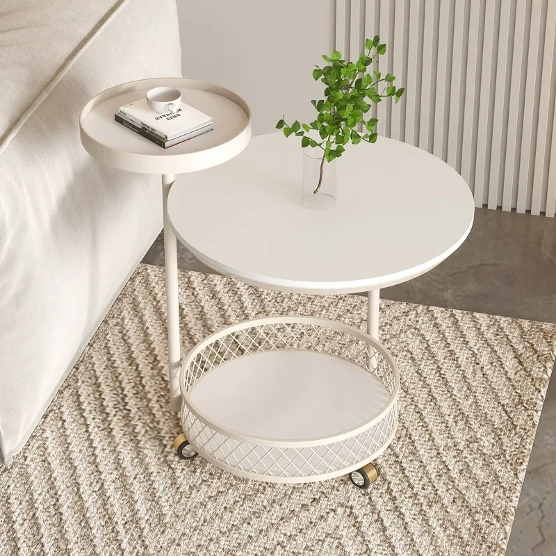 

Hot-selling cream wind rock slab side few living room sofa side table double-layer small round table creative small round table