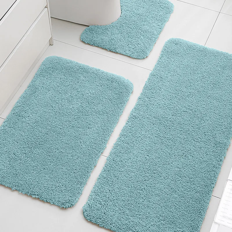

3Pcs Simple Solid Color Encrypted Rugs Shower Room Anti Slip Mat U-Shaped Closestool Floor Mat Toilet Absorbing Carpet Door Mats