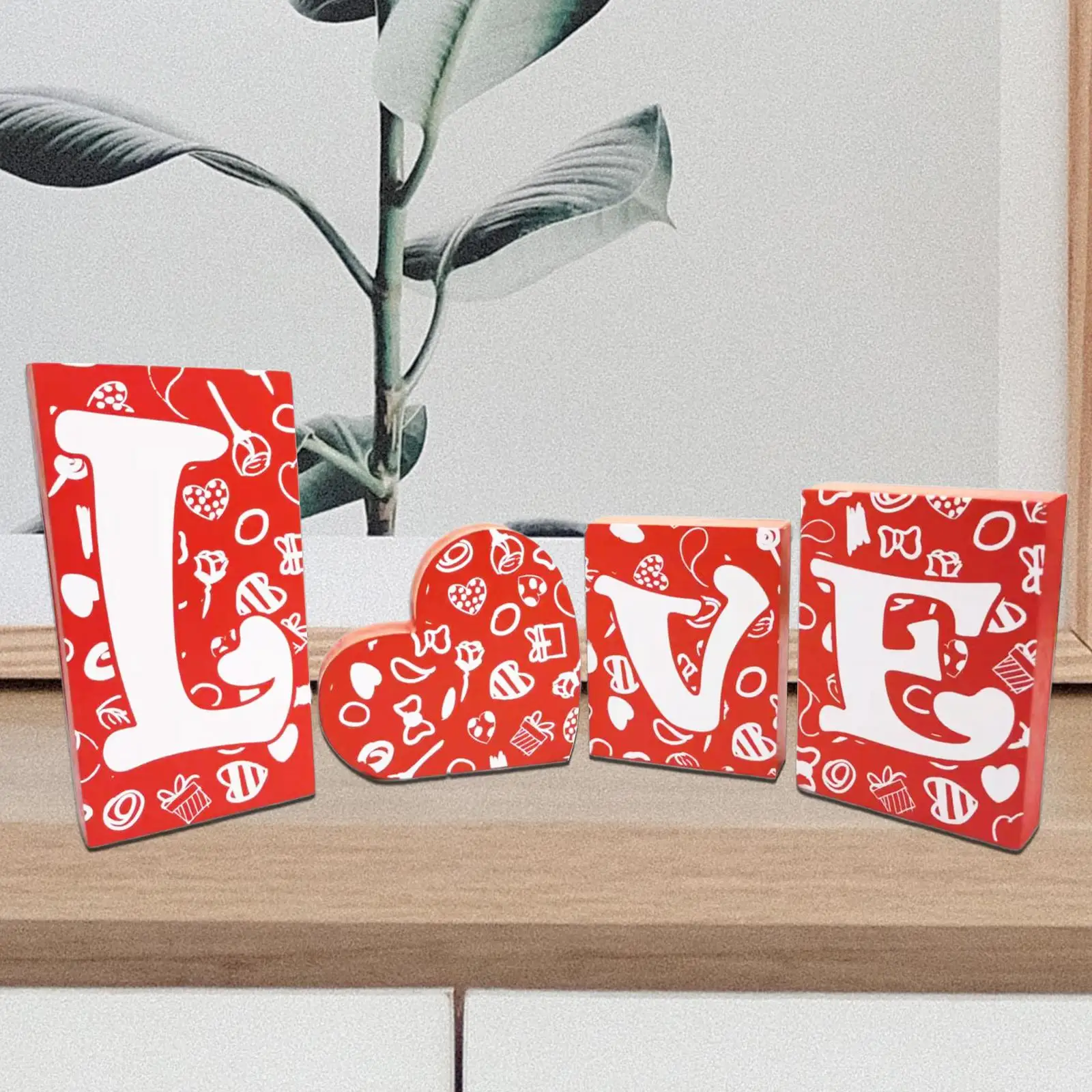 4x Letter Ornament Day Wooden Heart Desktop Alphabet Ornaments for Wedding Decoration Christmas Anniversary Home Engagement