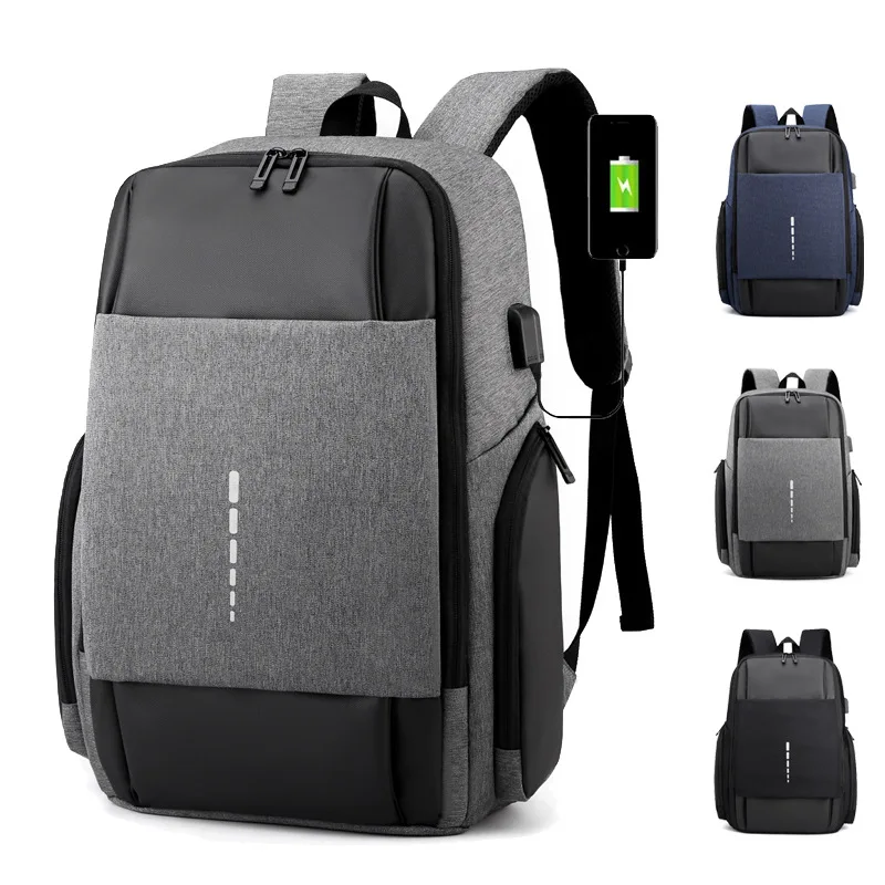  Men's Business Laptop Backpack with USB Charging Port Waterproof Travel School Bag for 15.6 Inch Notebook 