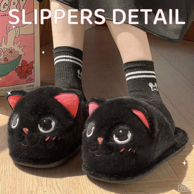 

Cute Cat Cotton Home Slippers For Women Autumn And Winter 2024 New Household Indoor Daily Warmth Cotton Slippers