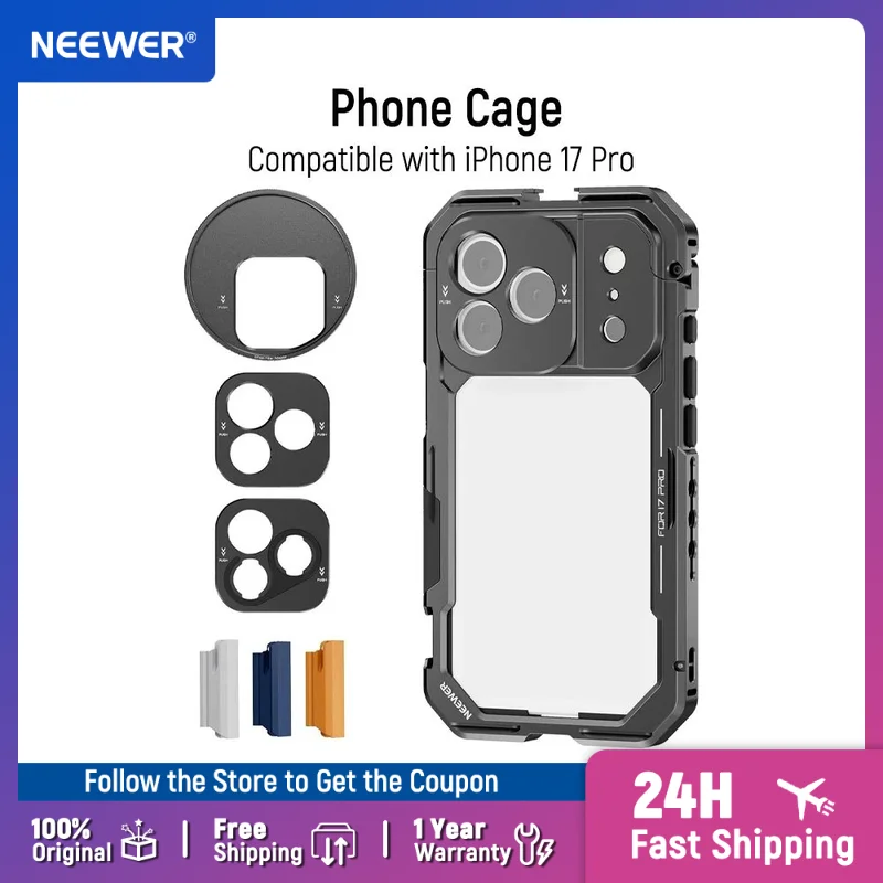 

NEEWER Phone Cage for iPhone 17 Pro, Quick Release Video Rig Stabilizer Accessories with 67mm Filter Ring 17mm Lens Backplate