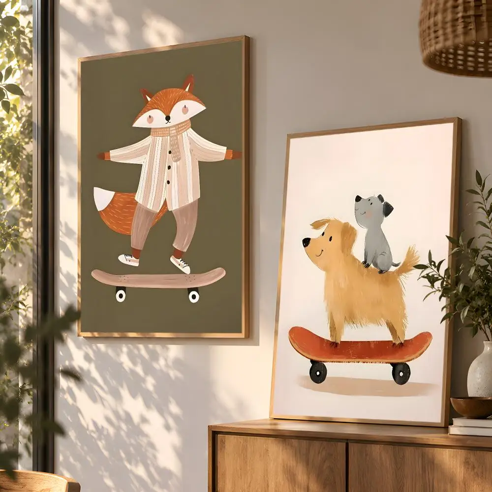 Funny Animals Rabbit Dog Bear Cat Lion Skateboard Poster Wall Art Home Decor Living Room Bedroom Office Dorm Apartment Gift