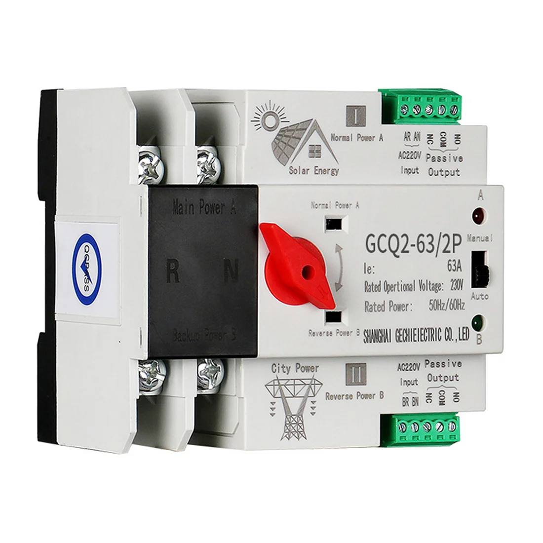 

Photovoltaic Solar Power ATS Automatic Transfer Switch Din Rail 2P 63A AC220V ATS PV System Power to City Power