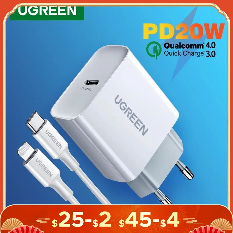 UGREEN Quick Charge 4.0 3.0 QC PD Charger 20W QC4.0 QC3.0 USB Type C Fast Charger for iPhone 16 15 14 Pro Xiaomi Phone PDCharger