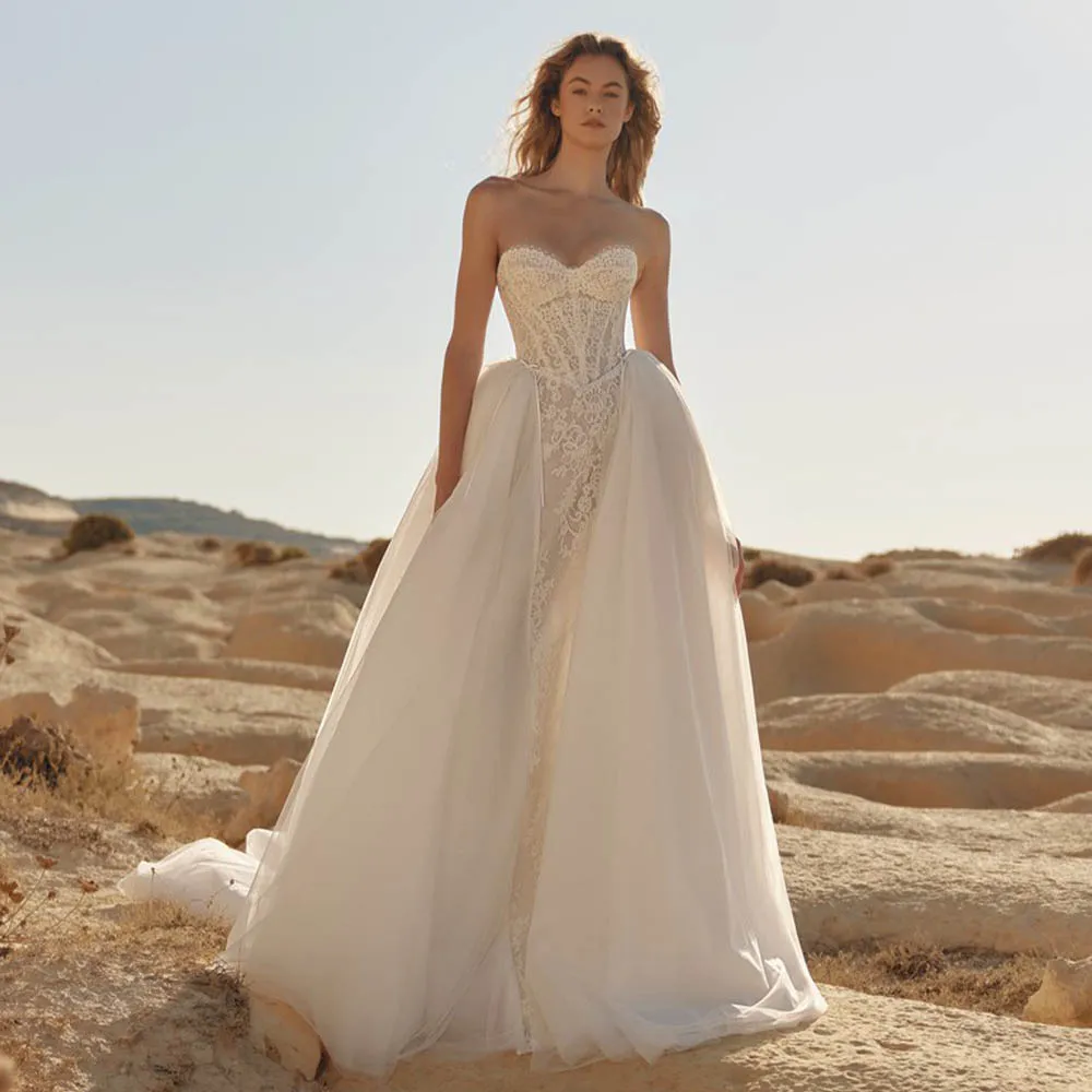 

New Sweetheart Lace Applique Bridal Grown A Line Wedding Dresses With Long Sleeves Jacket Custom Made 2027 Rode De Morrie