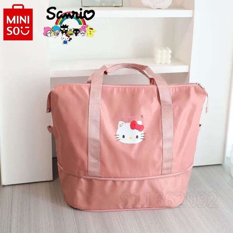 MINISO Hello Kitty New Women\'s Portable Travel Handbag Cartoon Cute Travel Storage Bag Large Capacity Travel Bag Waterproof