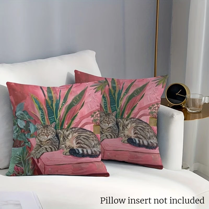 1/2Pcs Double-Sided Printed Contemporary Style 45x45CM Painting Plant Cat Pillowcase Decorative Cushion Cover for Sofa Bed Car