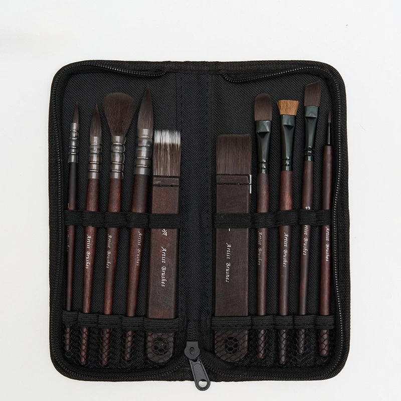 

10 шт., нейлоновые щетки для волос, набор кистей для рисования, акварельная деревянная ручка, набор кистей для рисования премиум-класса, набор ручек из шерсти животных, товары для рукоделия