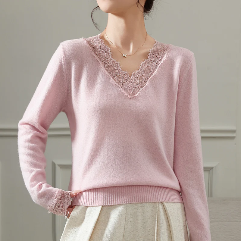 

M-XL Fashion Women's V-neck Cashmere Sweater Summer Knitted Full Sleeve Thin Women's Hooded Wool Sweater Hot Selling New Product