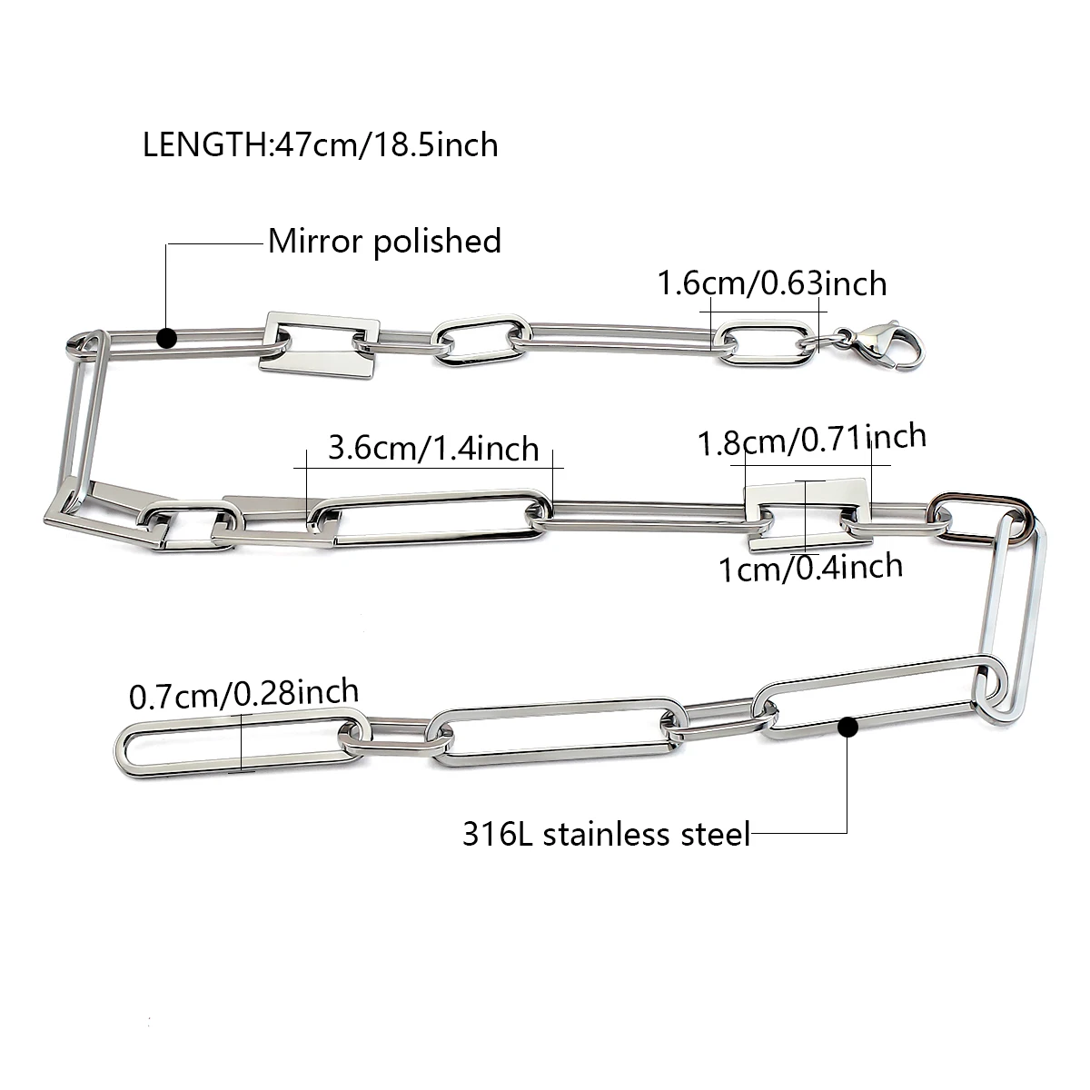 New Chunky Unique Minimalist Necklace Chain Women Fashion Stainless Steel Square Link Chain Necklace Jewelry Gift for Girls