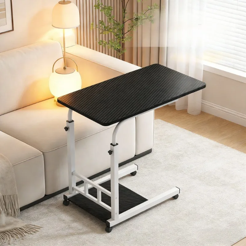 Four Wheel Rolling Learning/Workstation Desk - Height Adjustable Mobile Laptop Desk With Double Shelves For Headboard/Dormitory/Office Use, Sturdy Steel Frame And Modern Finish (Space Saving Design)
