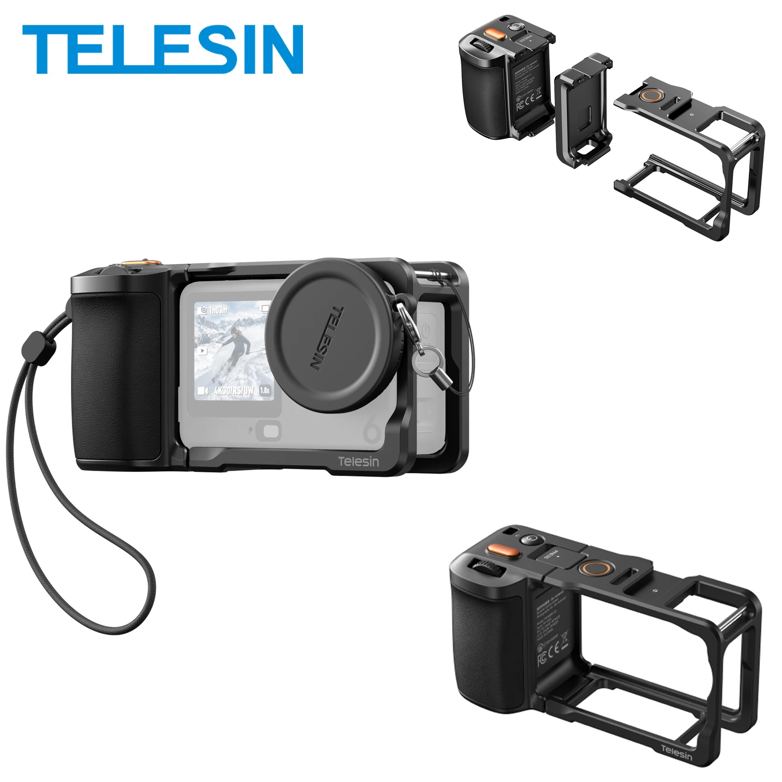 Kit TELESIN StreetGrip com suporte de mão, controle remoto ZOOM, capa protetora e gaiola de liberação rápida para DJI OSMO Action6.