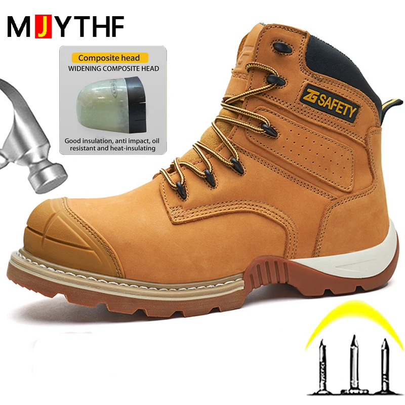 Cowhide Work Safety Boots Composite toe Protective Shoes Work Boots Anti-smash Anti puncture Indestructible shoes waterproof