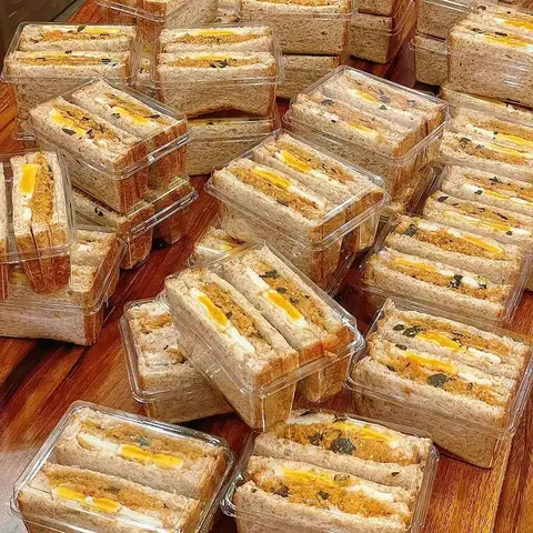 Sandwich Packaging Box Double Compartment Disposable Transparent Square Popular Bread Toast Sandwich Packaging Box 10Pcs