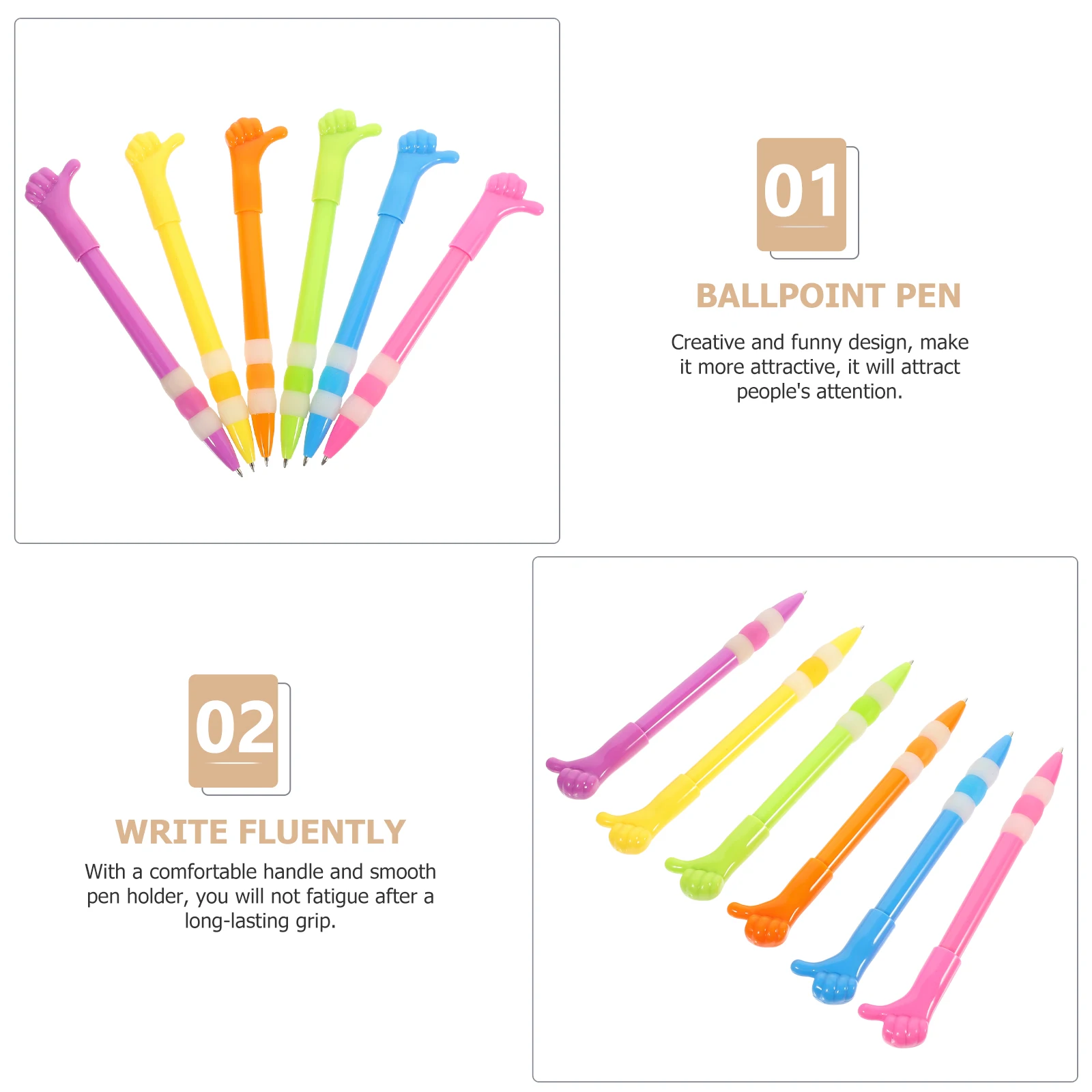 

6Pcs Thumbs Up Ballpoint Pens Creative Smooth Writing Pens for Students Kids Stylish Cartoon Novelty Stationery