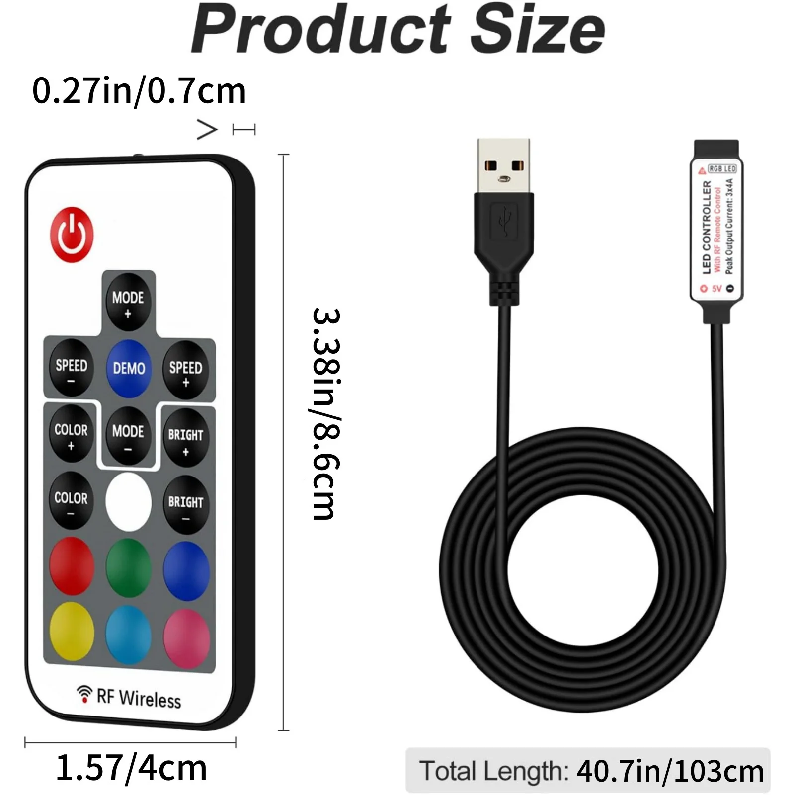 DC5V 433MHz RF LED Controller 3x4A 17-Key Remote Adjustable Brightness Speed Flash Mode Dynamic Ultra Slim