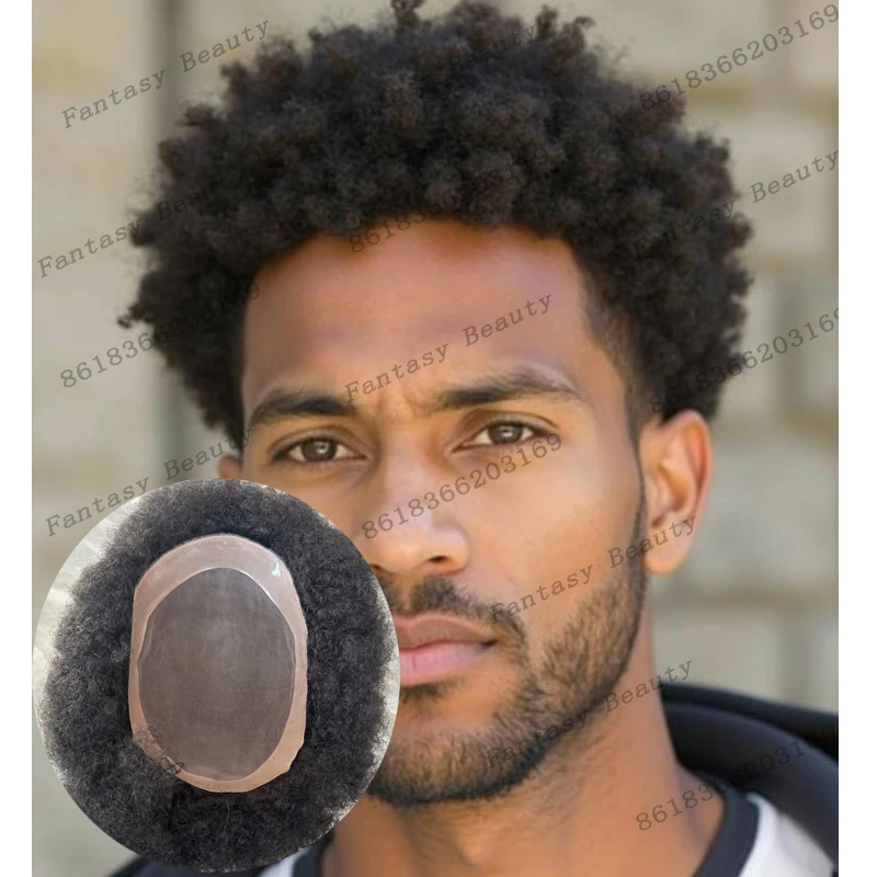 

Strong Mono Mesh Base Afro Black Man's Human Hair Wigs Undetectable 6mm Tight Curly Easy Wear Comfortable Bald Man Hair System