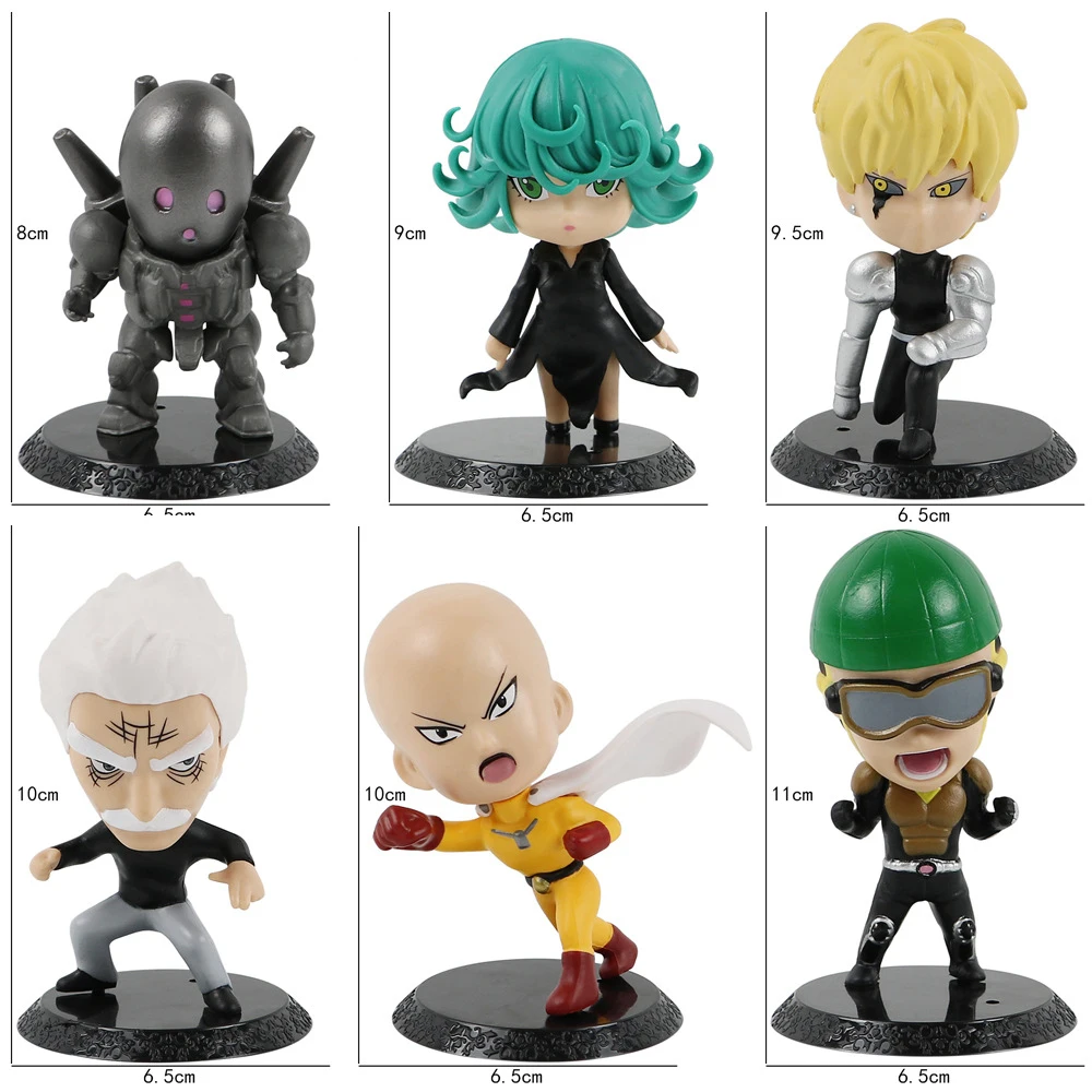 Anime One Punch Saitama Figura Genos Set Toy, Terrível Tornado Mumen Rider Modelo, Coleção de Presentes, Ornamento, 6Pcs, 1 Conjunto