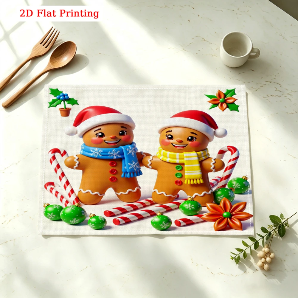 Christmas Gingerbread Men With Candy Kitchen Placemat Coaster Linen Pad Dish Coffee Cup Table Mat 30x40cm Home Decor