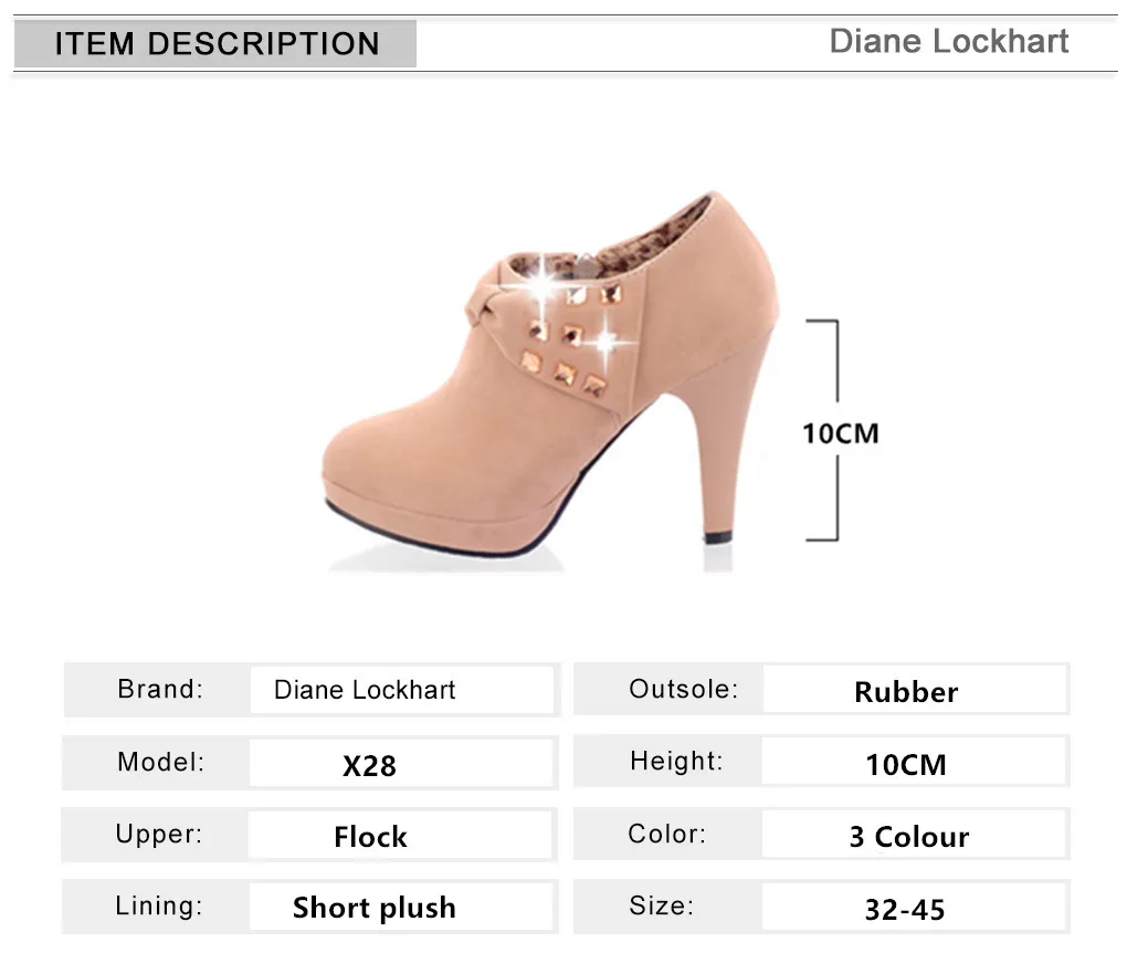 New Women Ankle Boots High Heels Female Platform Rhinestone Decoration Short Booties Casual Ladies Boats Mujer Plus Size 32-45