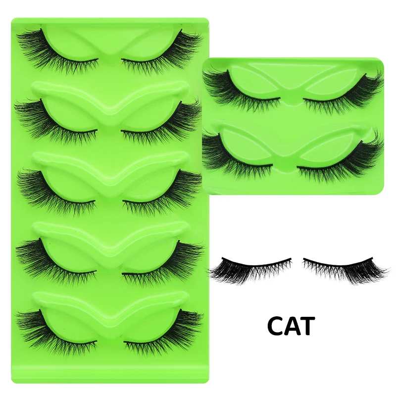 DINGSEN 5 Paar Katzenwimpern Flauschige Katzenwimpern Künstliche Wimpern Natürlich Aussehende Lange Nerzwimpern Streifenwimpern Katzenaugen-Wimpern – Detail 7