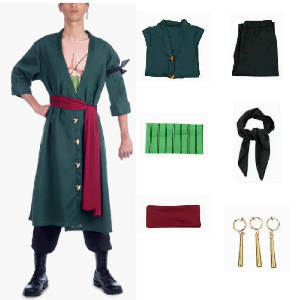 

Anime Pirate Cosplay Costume Anime Kimono Robe Cloak Uniform Halloween Outfits with Earrings Jacket Scarf Pants