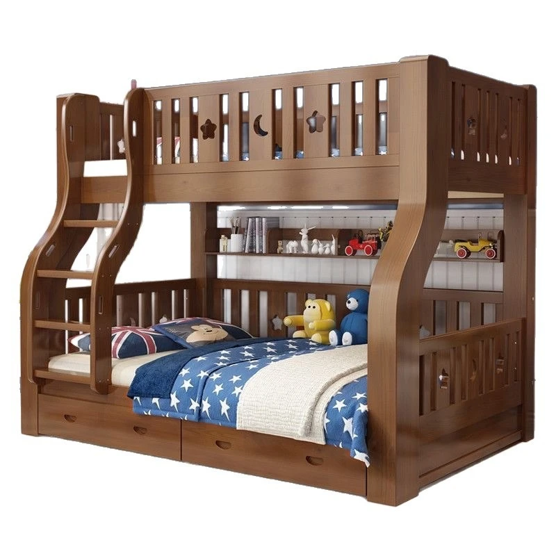 

Walnut upper and lower beds Bunk beds All solid wood high and low beds Adult small apartment Children