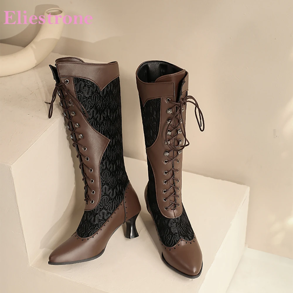 

New Winter Fashion Brown White Women Knee High Boots Sexy High Heel Office Lady Dress Shoes Plus Big Size 12 43 45 48
