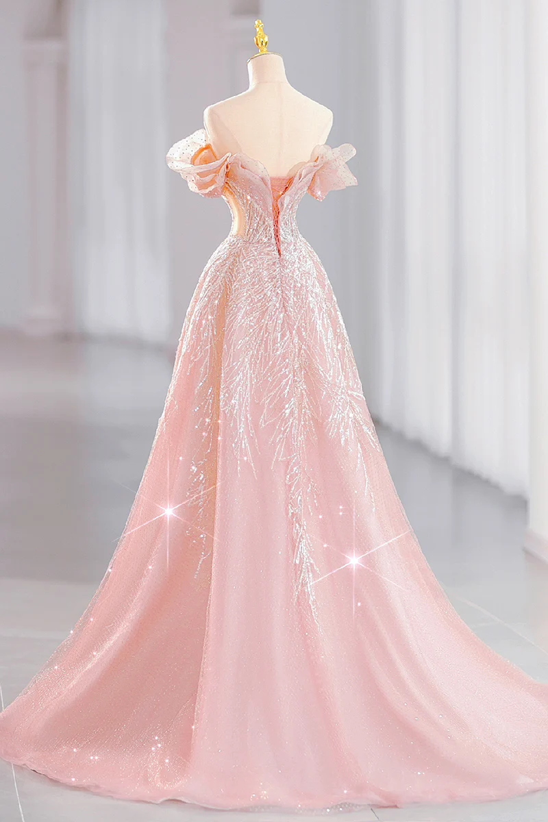 Pink Gala Dresses Woman 2024 for Party Dress Beads Simple and Elegant Formal Dress Es Line A Robe Soiree De Luxe 2024 Ball Gowns