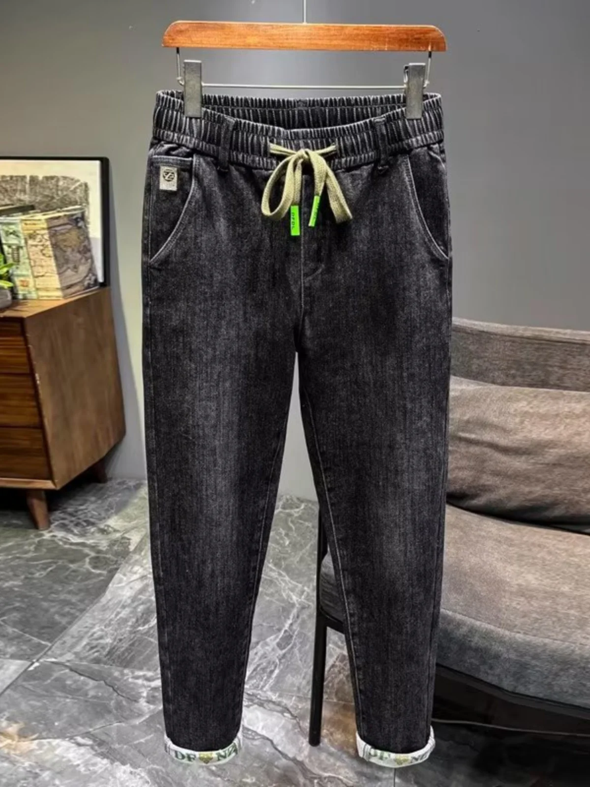 

Облегающие эластичные длинные джинсы, мужские модные брендовые эластичные джинсы без железного цвета, универсальная осенняя новая повседневная одежда