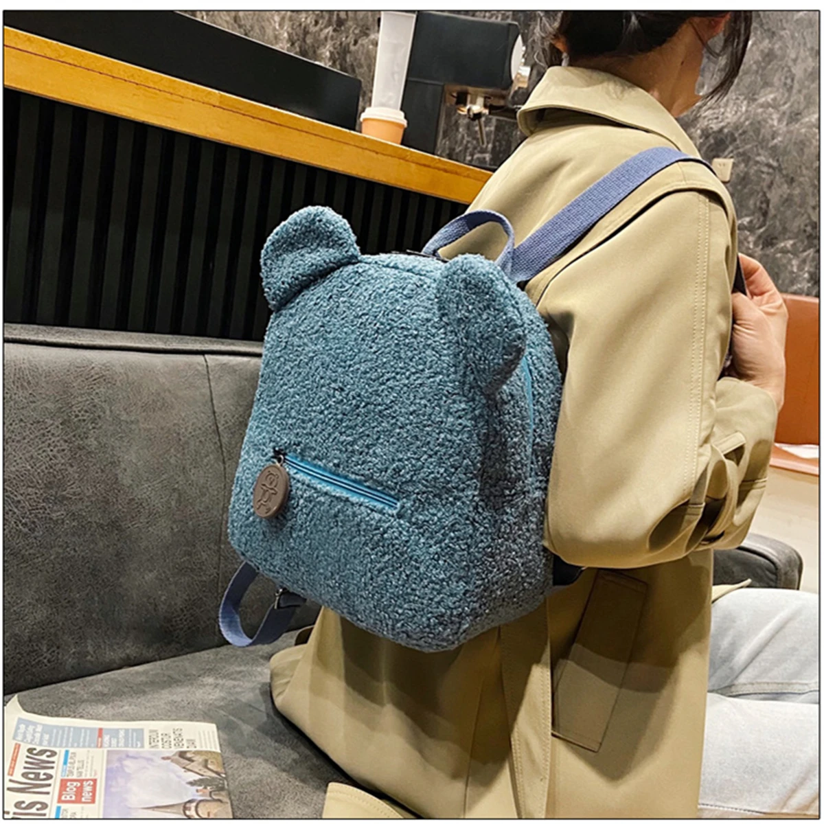 Plush backpack women\'s bag autumn and winter new Korean version cute little bear ear backpack girls\' parent-child bag-LJX