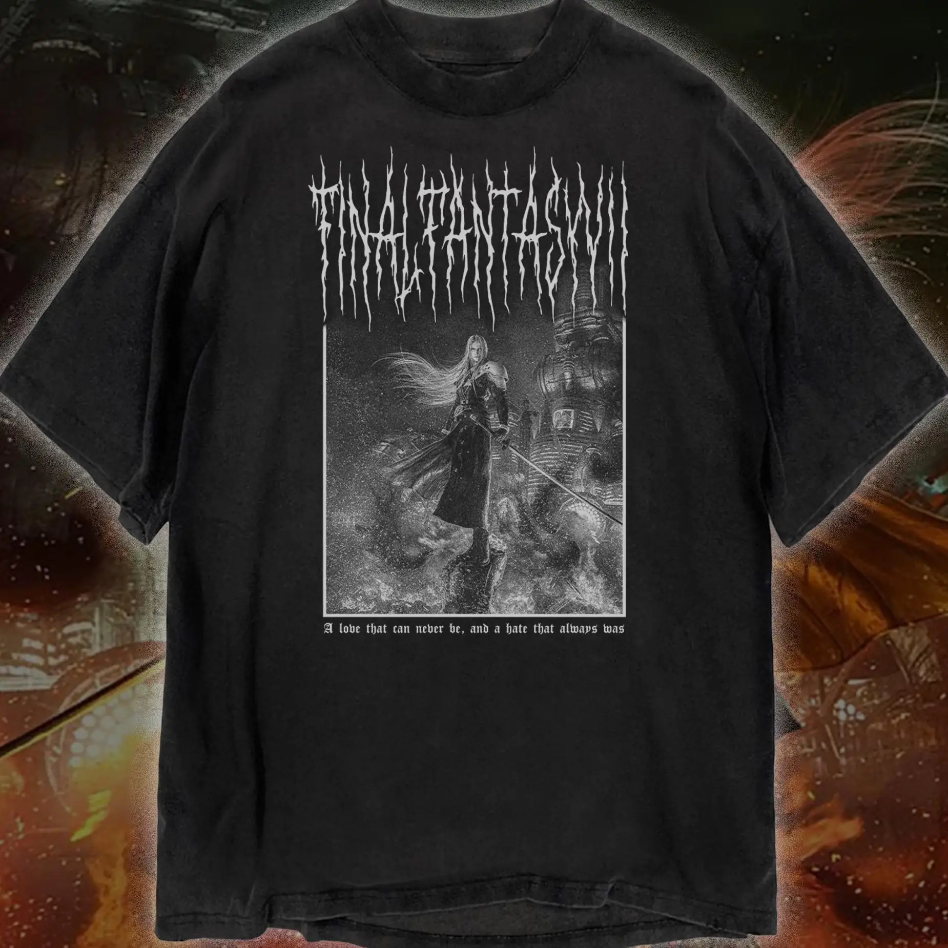 Final Fantasy VII Sephiroth Death Metal Font Graphic T-Shirt Cotton Men Women Streetwear Tee