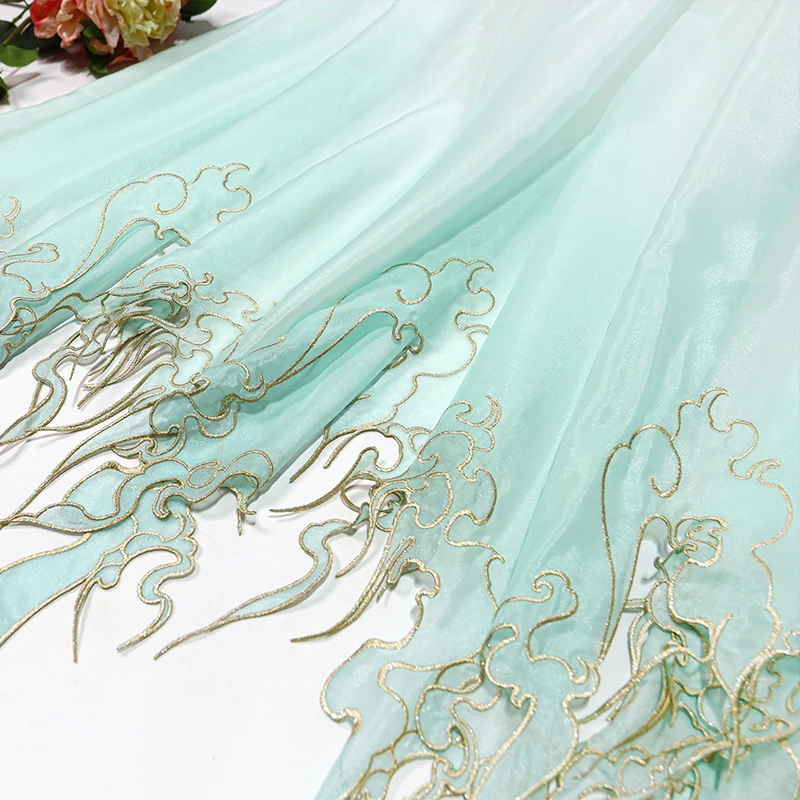 Tela bordada de industria pesada de estilo chino, cola degradada, bordes DIY, tela de diseñador para coser traje de vestido Hanfu