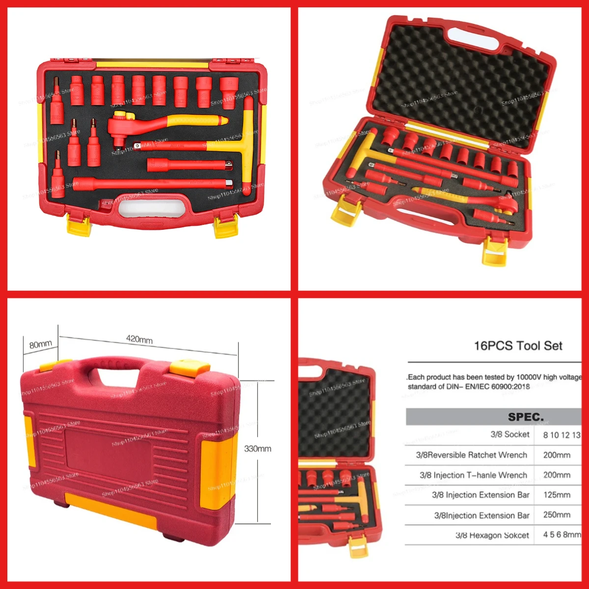 16pcs VDE 1000V Insulated Auto Repair Kit - 3/8