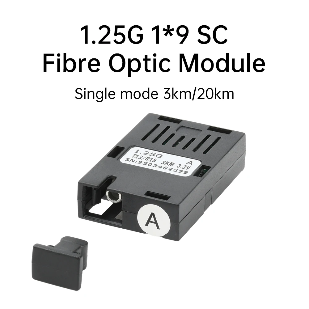 Módulo de fibra óptica dc 3.3v 1.25g 1*9, 1000m gigabit sc, modo único, fibra única, 1310nm/1550nm, 3km/20km, transceptor de fibra óptica