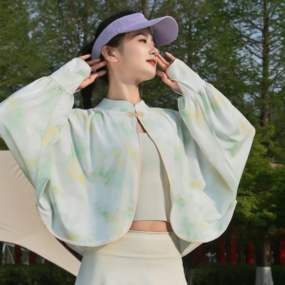 Ice Silk Sunscreen Shawl Long Sleeve Thin Sun Protection Clothing Waterproof Solid Color Tie-dye UV Protection Cape Running